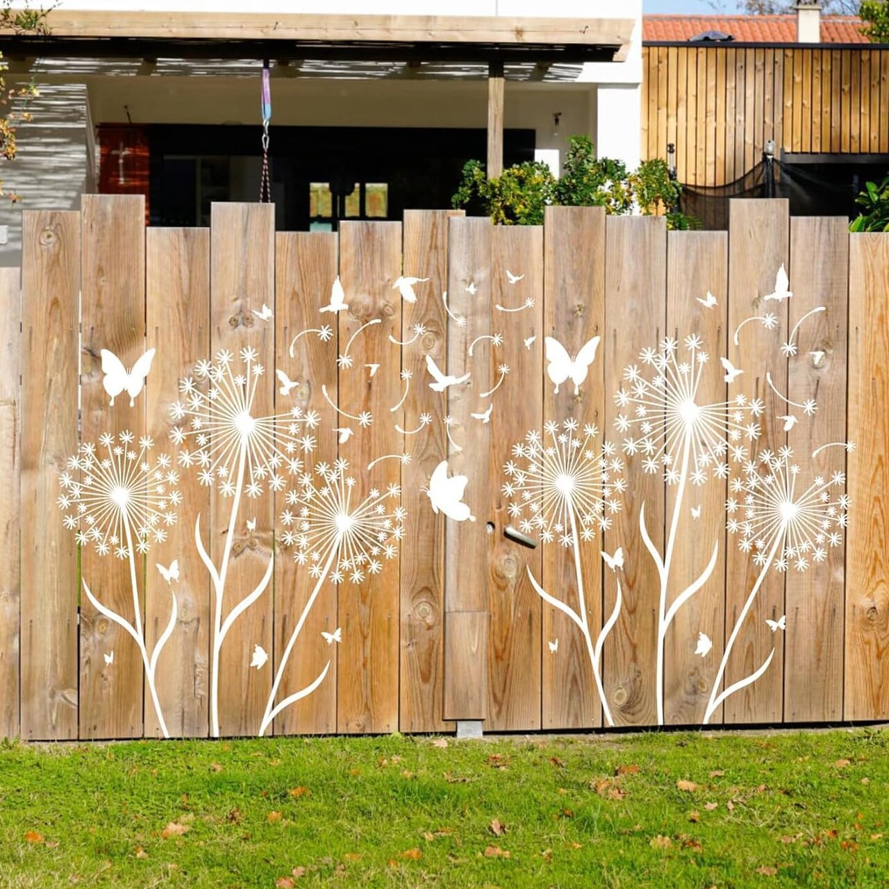 6PCS Large Floral Stencils Set – 14” Dandelion & Butterfly Reusable Painting Templates for Walls, Garden Fence, Wood Furniture & Fabric DIY Decor